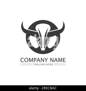 Bull-Logo und Hornabzeichen Logo-Symbolschild Stock Vektor