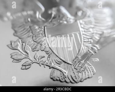 Makro-Nahaufnahme einer 999 % Silver American Eagle Bullion Coin Stockfoto