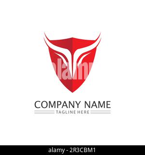 Bull-Logo und Hornabzeichen Logo-Symbolschild Stock Vektor