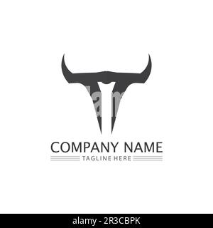 Bull-Logo und Hornabzeichen Logo-Symbolschild Stock Vektor