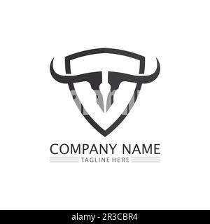 Bull-Logo und Hornabzeichen Logo-Symbolschild Stock Vektor