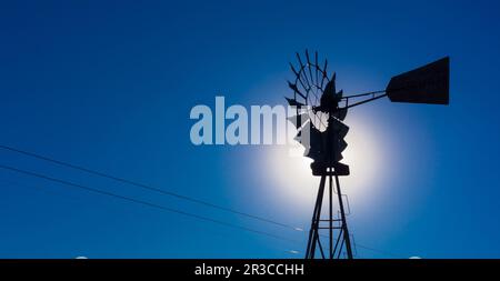 Windmühlen-Silhouette in der Karoo-Wüste Stockfoto