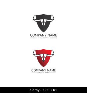 Bull-Logo und Hornabzeichen Logo-Symbolschild Stock Vektor