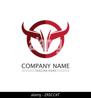 Bull-Logo und Hornabzeichen Logo-Symbolschild Stock Vektor