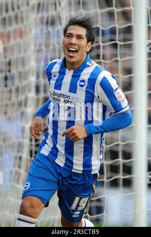 Leonardo Ulloa von Brighton & Hove Albion feiert sein Debüt, aber sein Tor ist während des FA Cup 4. Round Match Between Bright nicht erlaubt Stockfoto