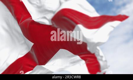 Die Staatsflagge von Alabama winkt im Wind an klaren Tagen. Das Kreuz des Heiligen Andreas auf weißem Hintergrund. Rendern der 3D-Darstellung. Gewellte Textilien. Sele Stockfoto