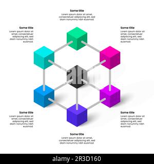 Infografik-Vorlage mit 6 Optionen oder Schritten. 3D Würfel. Kann für Workflow-Layout, Diagramm, Banner, webdesign verwendet werden. Vektordarstellung Stock Vektor