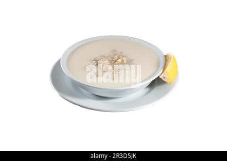 Traditionell köstliche türkische Speisen, türkische traditionelle Stammsuppe Iskembe corbasi und Innereien Suppe, türkische Fleischsuppe Kelle Paca türkischer Name Kelle Stockfoto