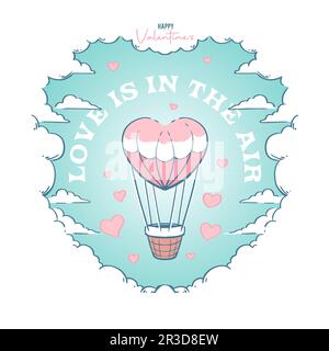 Handgezeichnete Darstellung eines herzförmigen Heißluftballons Stock Vektor
