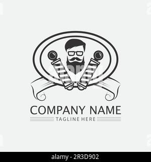 Vintage Barbershop Logo und Designembleme Etiketten, Abzeichen, Logos Hintergrund Illustration Stock Vektor