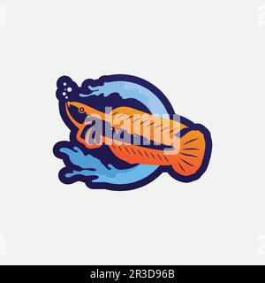 Channa Snakehead Fish, Predator Fish, Tierdesign, Logo und Illustration Stock Vektor