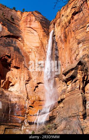 Telefon Wasserfall vom Riverside Walk Trail aus gesehen; Zion-Nationalpark; Utah; USA Stockfoto