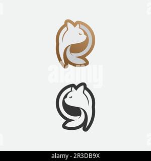 Katzenlogo und Vektor Tiersymbol Fußabdruck Kätzchen Calico Logo Hund Zeichensymbol Zeichensymbol Zeichensymbol Zeichentrickfigur Doodle Design Stock Vektor