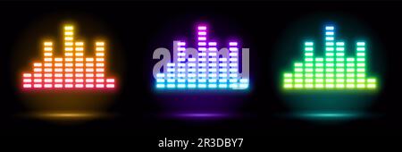 Blauer, rot-violetter und grüner Rahmen. Abstrakter kosmischer, lebendiger Farb-Equalizer-Hintergrund. Kollektion von leuchtenden Neonlichtern Stock Vektor