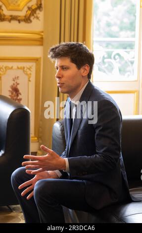 Paris, Frankreich. 23. Mai 2023. OpenAI CEO Sam Altman während seines Treffens mit dem französischen Präsidenten am Elysee Palace in Paris am 23. Mai 2023. Foto: Jacques Witt/Pool/ABACAPRESS.COM Kredit: Abaca Press/Alamy Live News Stockfoto