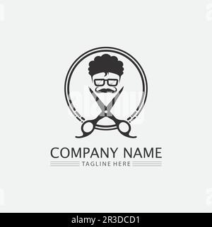 Vintage Barbershop Logo und Designembleme Etiketten, Abzeichen, Logos Hintergrund Illustration Stock Vektor