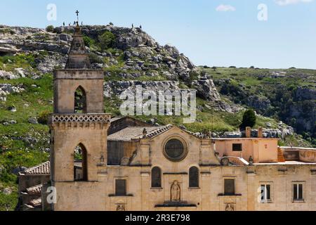 Dramatische Aussicht auf die Höhlen rund um Matera, Basilikata in Italien Stockfoto