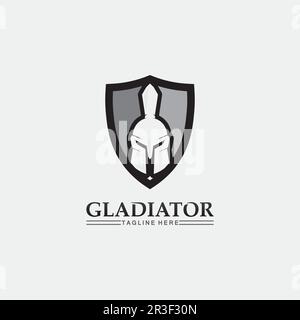 Spartan-Helm, Gladiator-Logo-Vorlage, Vektor-Symbol-Design, Kopf-Symbol der Krieger, Soldat Stock Vektor