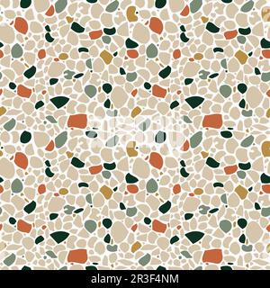 Modernes abstraktes nahtloses Muster. Terrazzoböden in neutralen Erdfarben. Realistische Vektortextur von Mosaikböden. Trendiges Design für Aufdrucke Stock Vektor