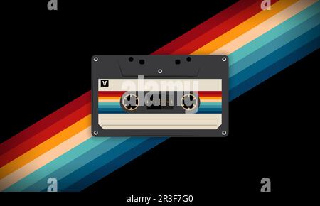 Retro-Musiccasette mit Retro-Farben im Stil der Achtziger, Kassette, Vektorbild-Illustration, Mix-Tape-Retro-Kassettendesign, Musik-Vintage-Stil Stock Vektor