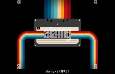 Retro-Musiccasette mit Retro-Farben im Stil der Achtziger, Kassette, Vektorbild-Illustration, Mix-Tape-Retro-Kassettendesign, Musik-Vintage-Stil Stock Vektor
