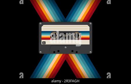 Retro-Musiccasette mit Retro-Farben im Stil der Achtziger, Kassette, Vektorbild-Illustration, Mix-Tape-Retro-Kassettendesign, Musik-Vintage-Stil Stock Vektor