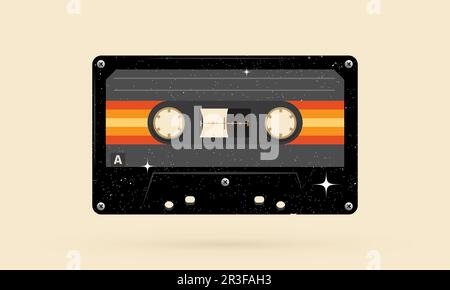 Retro-Musiccasette mit Retro-Farben im Stil der Achtziger, Kassette, Vektorbild-Illustration, Mix-Tape-Retro-Kassettendesign, Musik-Vintage-Stil Stock Vektor