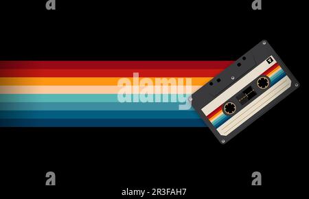 Retro-Musiccasette mit Retro-Farben im Stil der Achtziger, Kassette, Vektorbild-Illustration, Mix-Tape-Retro-Kassettendesign, Musik-Vintage-Stil Stock Vektor