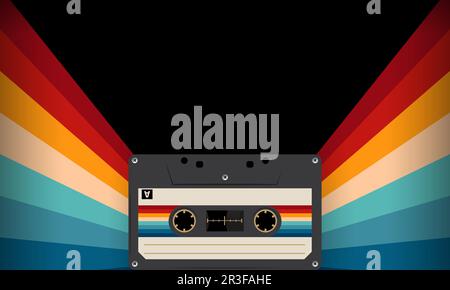 Retro-Musiccasette mit Retro-Farben im Stil der Achtziger, Kassette, Vektorbild-Illustration, Mix-Tape-Retro-Kassettendesign, Musik-Vintage-Stil Stock Vektor