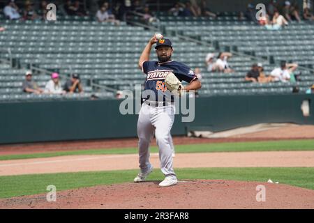 Salt Lake UT, USA. 21. Mai 2023. Rico Garcia (50) wirft mit Las Vegas Aviators und Salt Lake Bees im Smiths Field in Salt Lake Ut als erster beim Spiel. David Seelig/Cal Sport Medi. Kredit: csm/Alamy Live News Stockfoto