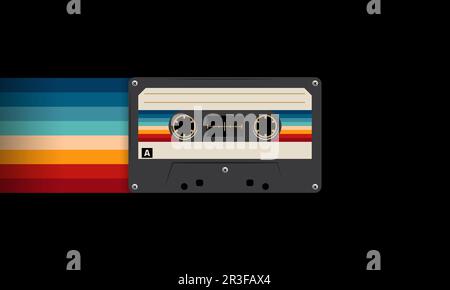 Retro-Musiccasette mit Retro-Farben im Stil der Achtziger, Kassette, Vektorbild-Illustration, Mix-Tape-Retro-Kassettendesign, Musik-Vintage-Stil Stock Vektor
