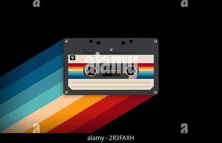 Retro-Musiccasette mit Retro-Farben im Stil der Achtziger, Kassette, Vektorbild-Illustration, Mix-Tape-Retro-Kassettendesign, Musik-Vintage-Stil Stock Vektor