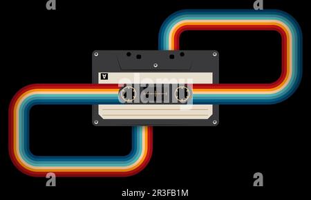 Retro-Musiccasette mit Retro-Farben im Stil der Achtziger, Kassette, Vektorbild-Illustration, Mix-Tape-Retro-Kassettendesign, Musik-Vintage-Stil Stock Vektor