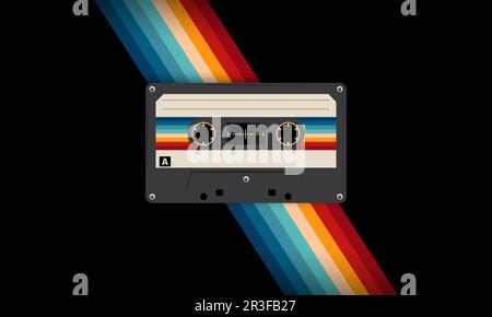 Retro-Musiccasette mit Retro-Farben im Stil der Achtziger, Kassette, Vektorbild-Illustration, Mix-Tape-Retro-Kassettendesign, Musik-Vintage-Stil Stock Vektor