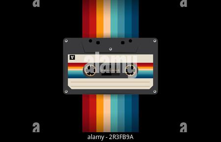 Retro-Musiccasette mit Retro-Farben im Stil der Achtziger, Kassette, Vektorbild-Illustration, Mix-Tape-Retro-Kassettendesign, Musik-Vintage-Stil Stock Vektor