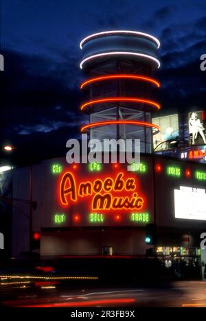 Amöbenmusik, Neonschild, Hollywood, Kalifornien Stockfoto