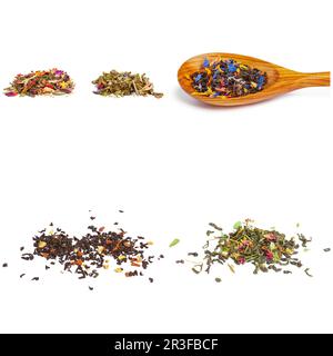 Sammlung von verschiedenen Tees isoliert auf weißem Stockfoto