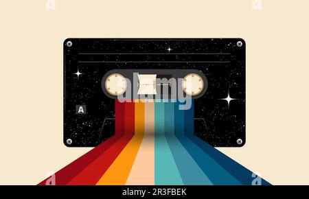 Retro-Musiccasette mit Retro-Farben im Stil der Achtziger, Kassette, Vektorbild-Illustration, Mix-Tape-Retro-Kassettendesign, Musik-Vintage-Stil Stock Vektor