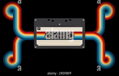 Retro-Musiccasette mit Retro-Farben im Stil der Achtziger, Kassette, Vektorbild-Illustration, Mix-Tape-Retro-Kassettendesign, Musik-Vintage-Stil Stock Vektor