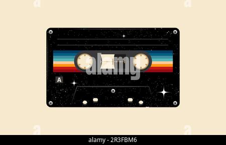 Retro-Musiccasette mit Retro-Farben im Stil der Achtziger, Kassette, Vektorbild-Illustration, Mix-Tape-Retro-Kassettendesign, Musik-Vintage-Stil Stock Vektor