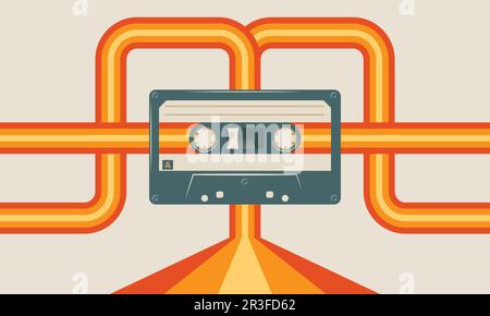 Retro-Musiccasette mit Retro-Farben im Stil der Achtziger, Kassette, Vektorbild-Illustration, Mix-Tape-Retro-Kassettendesign, Musik-Vintage-Stil Stock Vektor