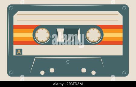 Retro-Musiccasette mit Retro-Farben im Stil der Achtziger, Kassette, Vektorbild-Illustration, Mix-Tape-Retro-Kassettendesign, Musik-Vintage-Stil Stock Vektor