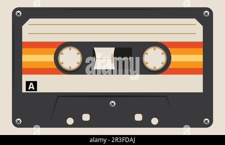 Retro-Musiccasette mit Retro-Farben im Stil der Achtziger, Kassette, Vektorbild-Illustration, Mix-Tape-Retro-Kassettendesign, Musik-Vintage-Stil Stock Vektor