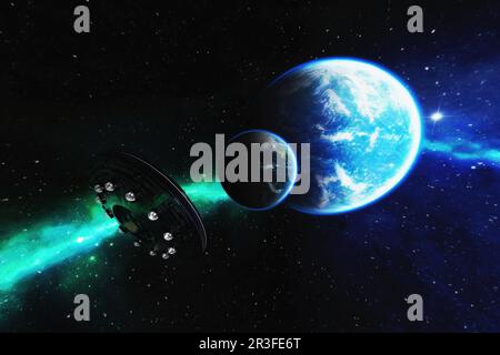 Künstlerische 3D Illustration einer Science-Fiction-Szene Stockfoto