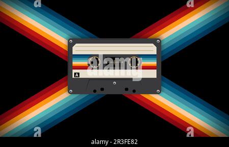 Retro-Musiccasette mit Retro-Farben im Stil der Achtziger, Kassette, Vektorbild-Illustration, Mix-Tape-Retro-Kassettendesign, Musik-Vintage-Stil Stock Vektor