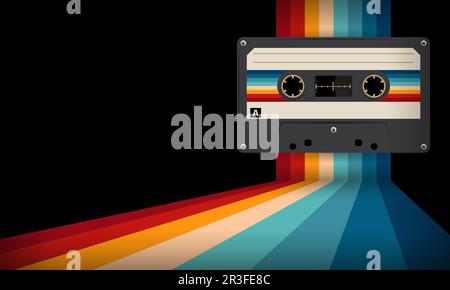 Retro-Musiccasette mit Retro-Farben im Stil der Achtziger, Kassette, Vektorbild-Illustration, Mix-Tape-Retro-Kassettendesign, Musik-Vintage-Stil Stock Vektor
