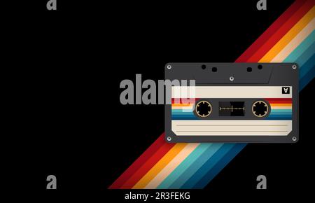 Retro-Musiccasette mit Retro-Farben im Stil der Achtziger, Kassette, Vektorbild-Illustration, Mix-Tape-Retro-Kassettendesign, Musik-Vintage-Stil Stock Vektor