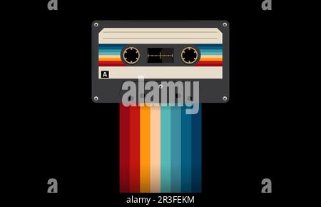 Retro-Musiccasette mit Retro-Farben im Stil der Achtziger, Kassette, Vektorbild-Illustration, Mix-Tape-Retro-Kassettendesign, Musik-Vintage-Stil Stock Vektor