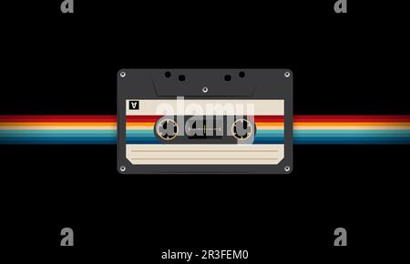 Retro-Musiccasette mit Retro-Farben im Stil der Achtziger, Kassette, Vektorbild-Illustration, Mix-Tape-Retro-Kassettendesign, Musik-Vintage-Stil Stock Vektor