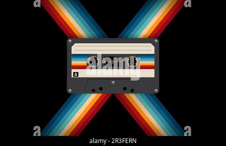 Retro-Musiccasette mit Retro-Farben im Stil der Achtziger, Kassette, Vektorbild-Illustration, Mix-Tape-Retro-Kassettendesign, Musik-Vintage-Stil Stock Vektor